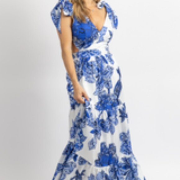 LINEN FLORAL TIE WRAP MAXI DRESS - Picture 1 of 9